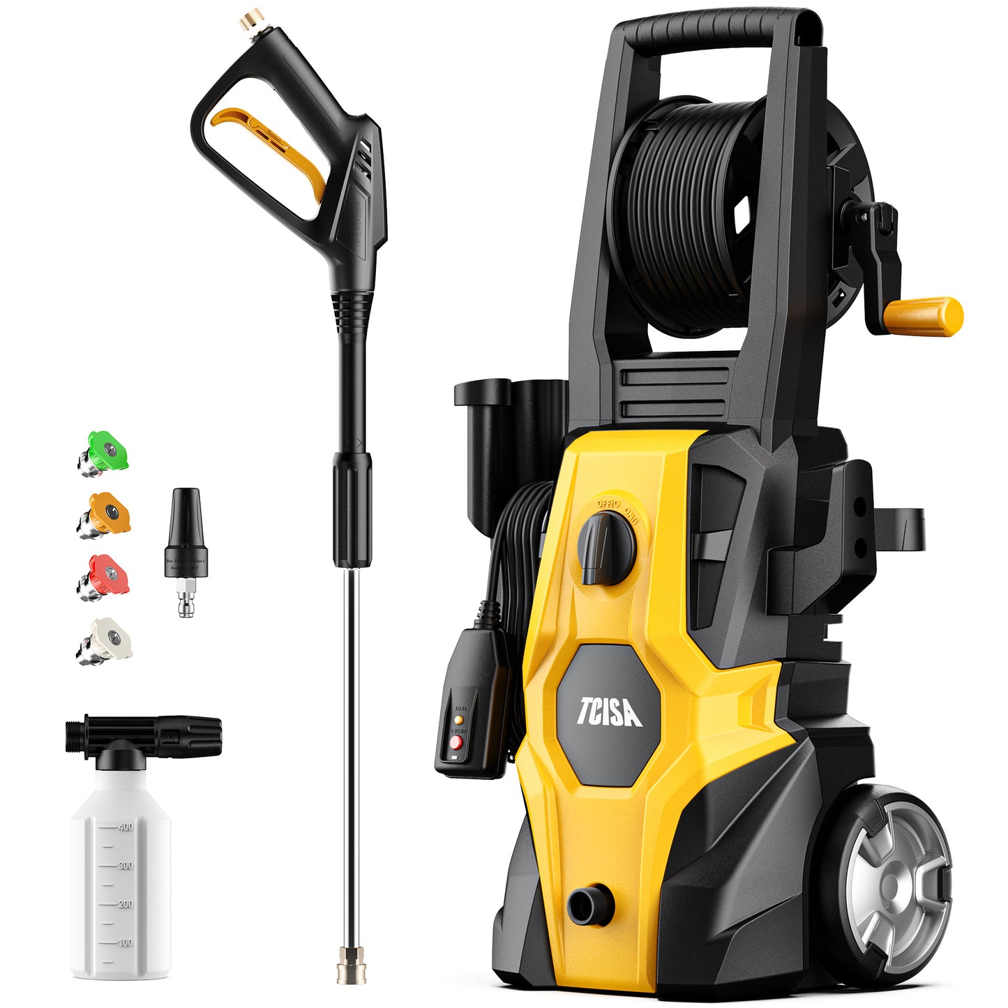 TCISA 3500 PSI Electric Pressure Washer , 20FT Power Cord 15FT Hose 5 Nozzles, Soap Cannon for Car, Garden, Yard, Hom