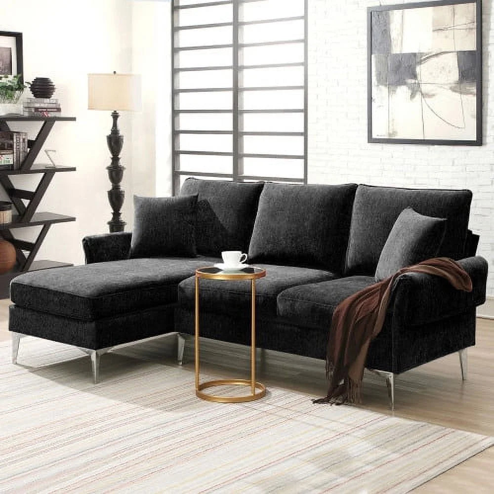 Eunon Convertible Sectional Sofa Couch, Convertible L Shaped Couch with Reversible Chaise, Sectional Couch for Small Space Apartment, 3 Seater with 2 Pillows